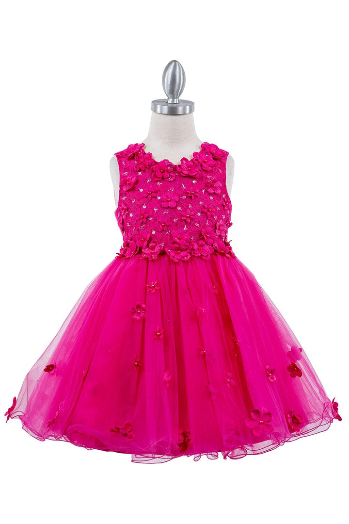 Girls 3D Floral Short Sleeveless Dress by Cinderella Couture 9219