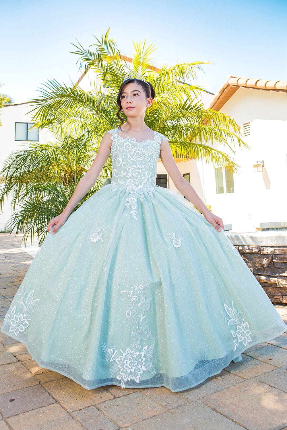 Girls Applique Cap Sleeve Gown by Cinderella Couture 5116