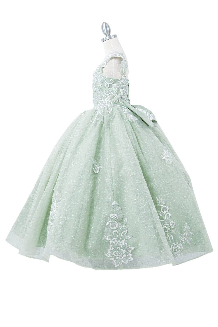 Girls Applique Cap Sleeve Gown by Cinderella Couture 5116