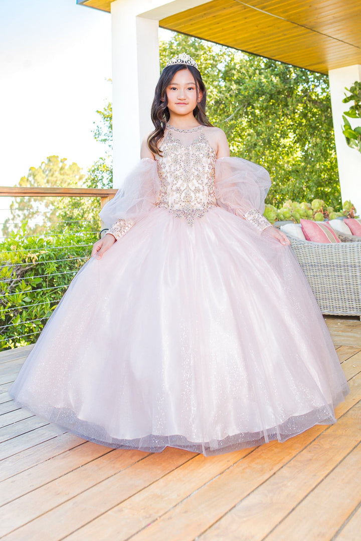 Girls Applique Puff Sleeve Gown by Cinderella Couture 5114