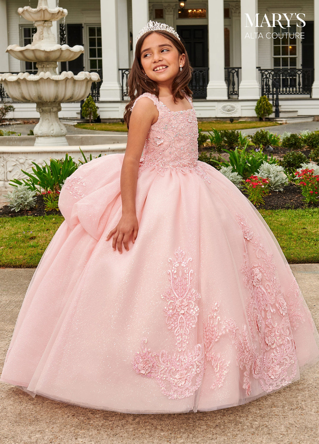 Girls Applique Sleeveless Gown by Mary's Bridal MQ4036