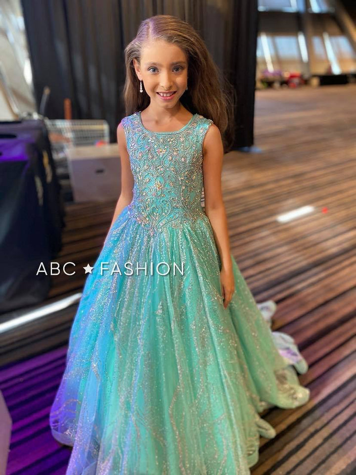 Girls Beaded Long Glitter Dress by Tiffany Princess 13575