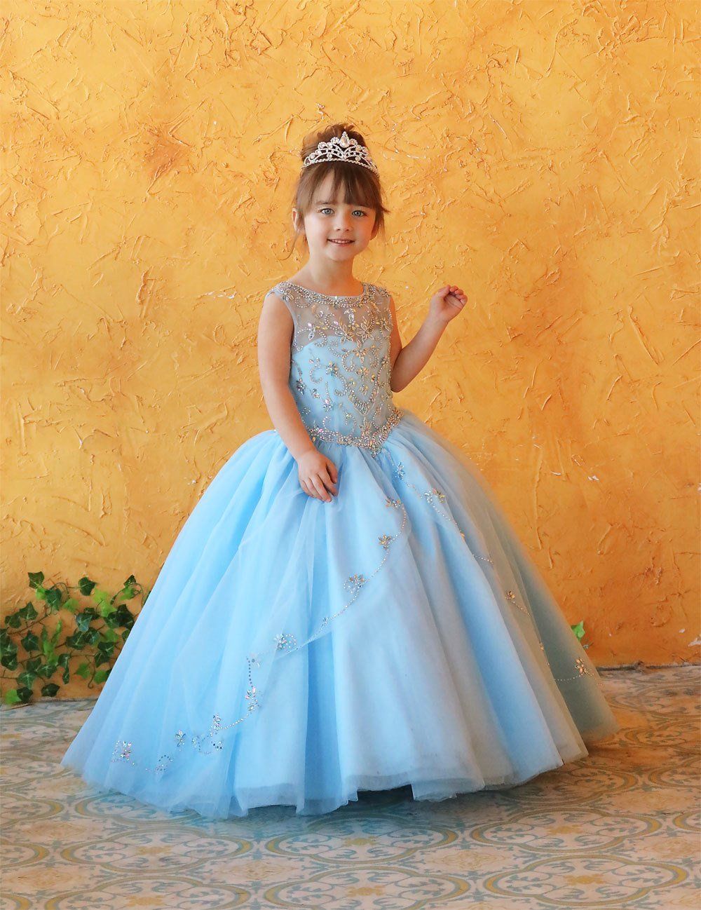Girls Beaded Long Illusion Dress by Calla KY220 – ABC Fashion