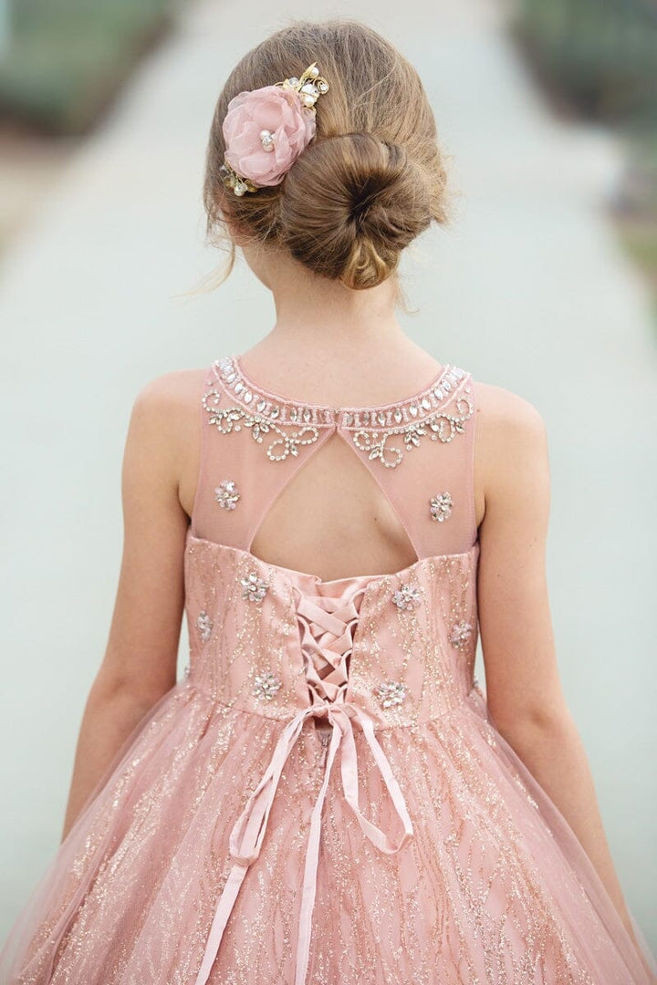 Girls Beaded Sleeveless Glitter Gown by Petite Adele C334