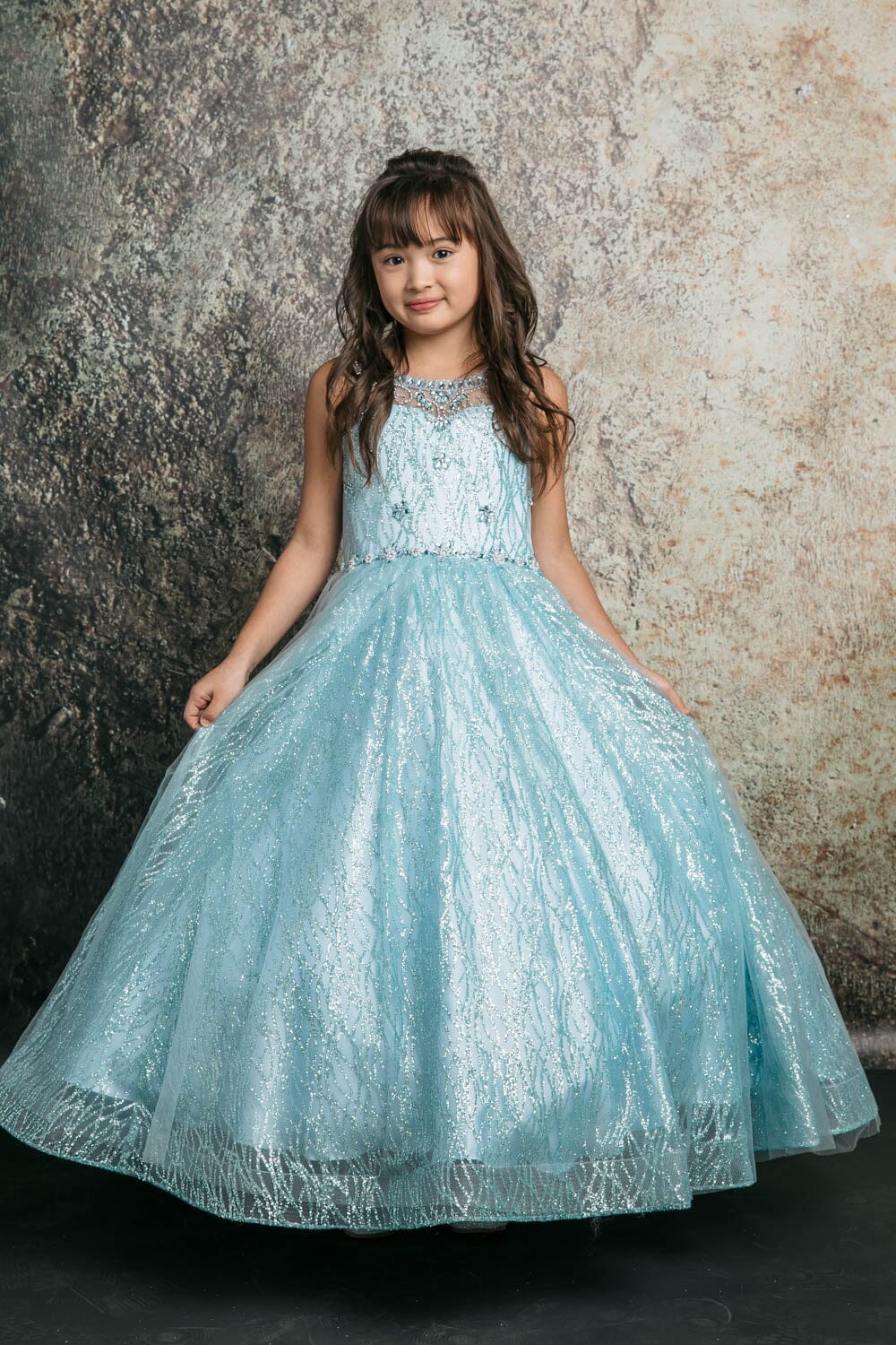 Girls Beaded Sleeveless Glitter Gown by Petite Adele C334