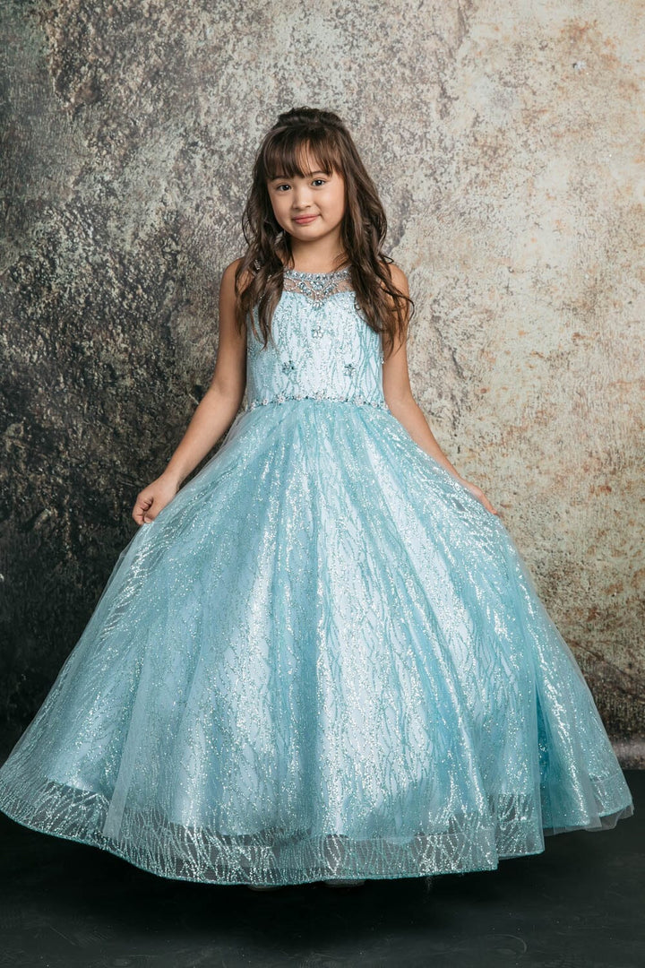 Girls Beaded Sleeveless Glitter Gown by Petite Adele C334