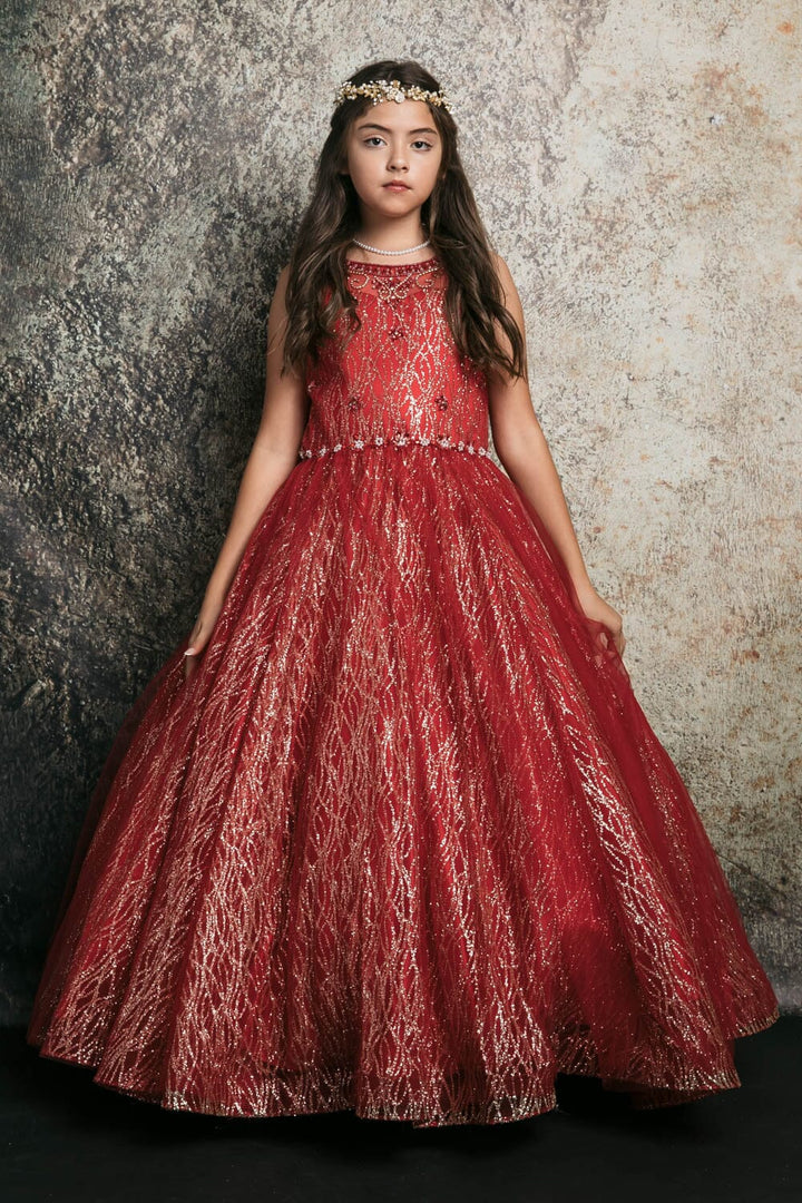 Girls Beaded Sleeveless Glitter Gown by Petite Adele C334