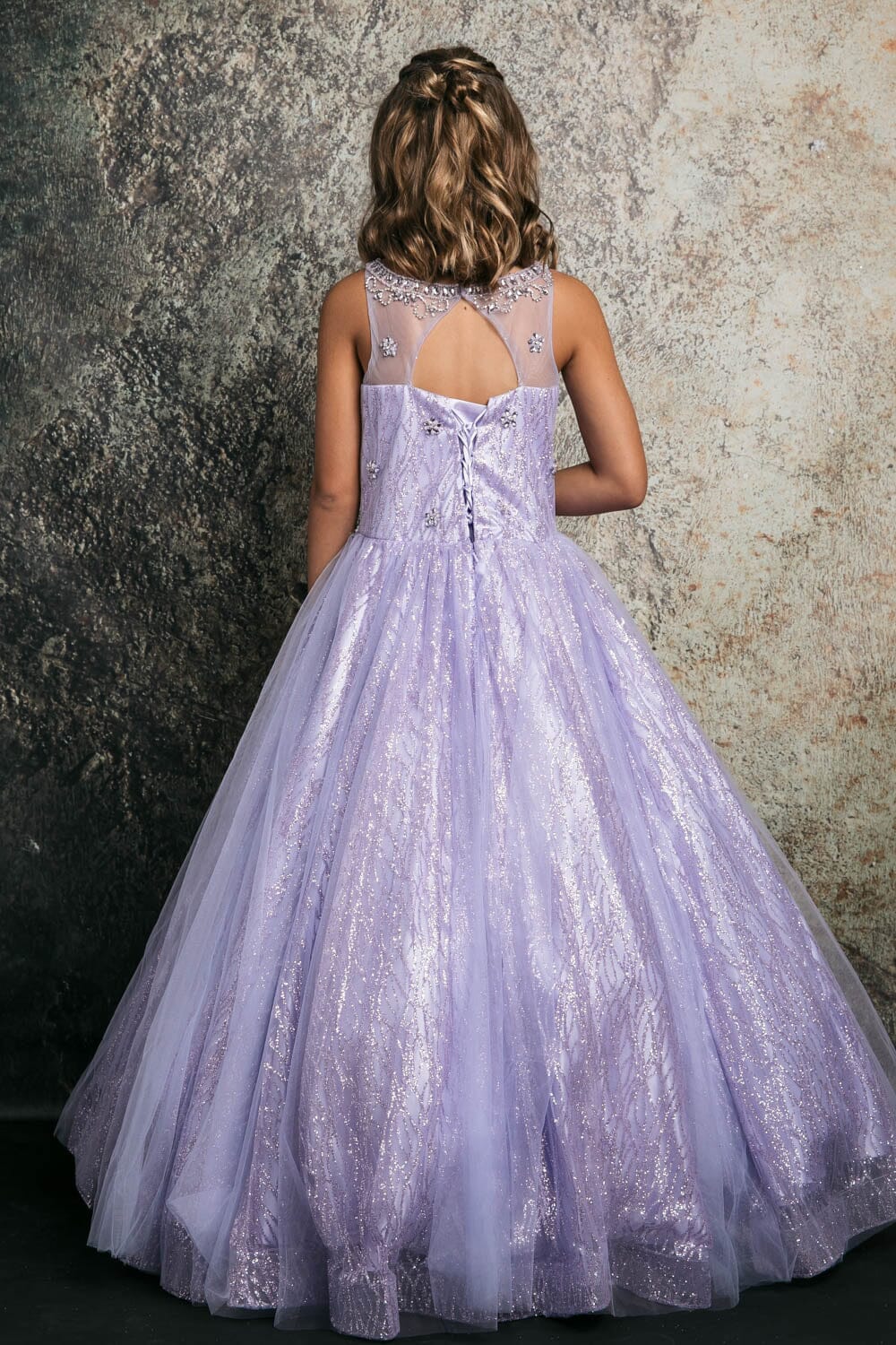 Girls Beaded Sleeveless Glitter Gown by Petite Adele C334
