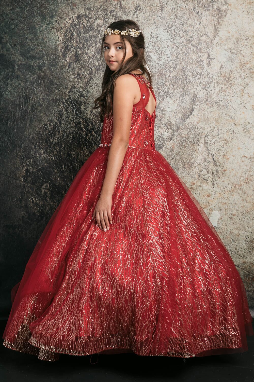 Girls Beaded Sleeveless Glitter Gown by Petite Adele C334