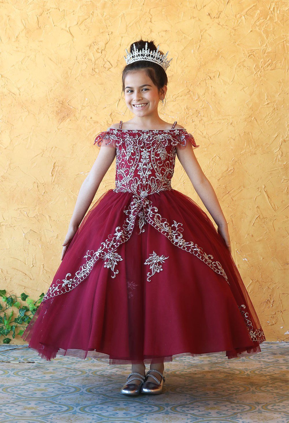 Girls Long Off Shoulder Tulle Dress by Calla KY216 Girls Long Off Shoulder Tulle Dress by Calla KY216
