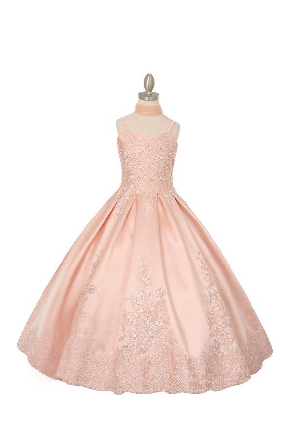 Girls Embroidered Satin Ball Gown by Cinderella Couture 8009-Girls Formal Dresses-ABC Fashion