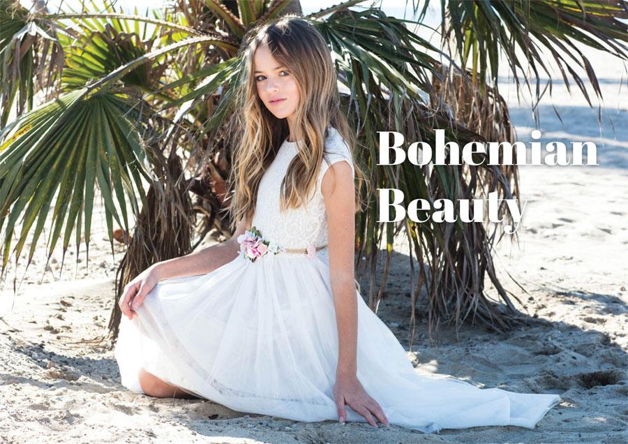 Girls Ivory High Low Dress with Lace Bodice and Floral Belt-Girls Formal Dresses-ABC Fashion