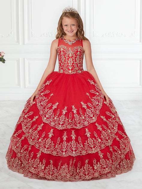 Girls Lace Applique Long Tiered Dress by Mini Quince 26938MQ – ABC