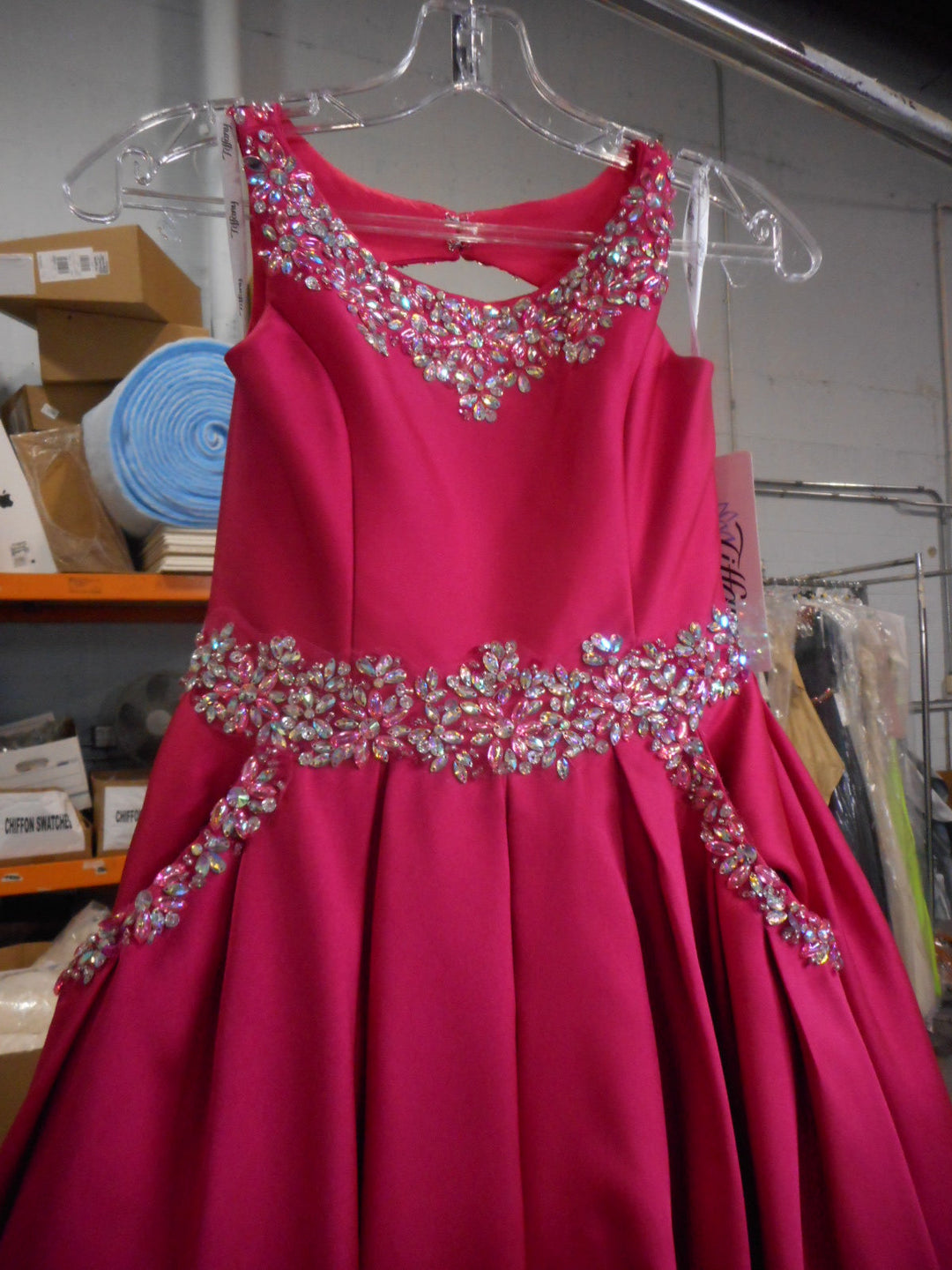 Girls Long Beaded Mikado Dress by Tiffany Princess 13485