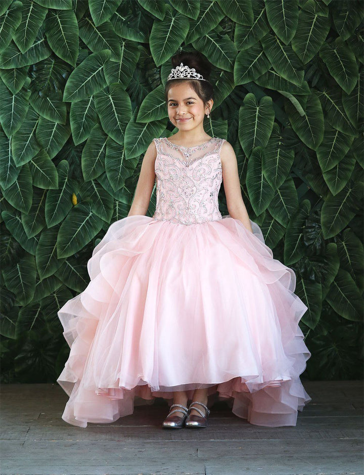 Girls Long Beaded Sleeveless Dress with Ruffled Train by Calla KY218-Girls Formal Dresses-ABC Fashion