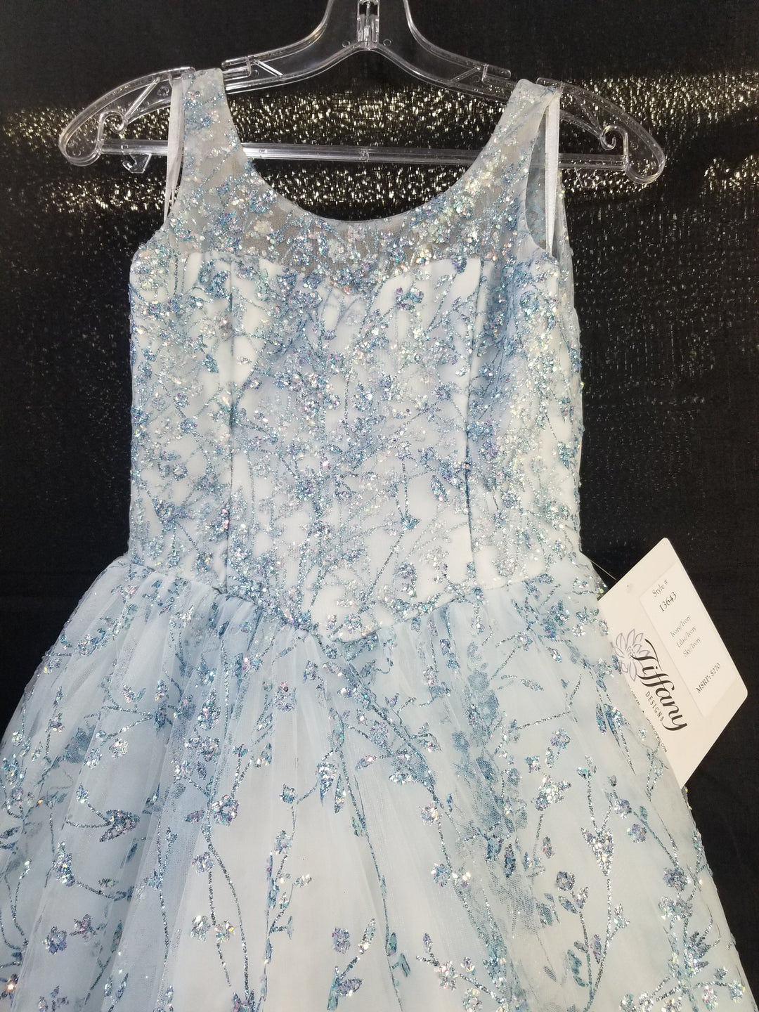 Girls Long Floral Glitter Dress by Tiffany Princess 13643
