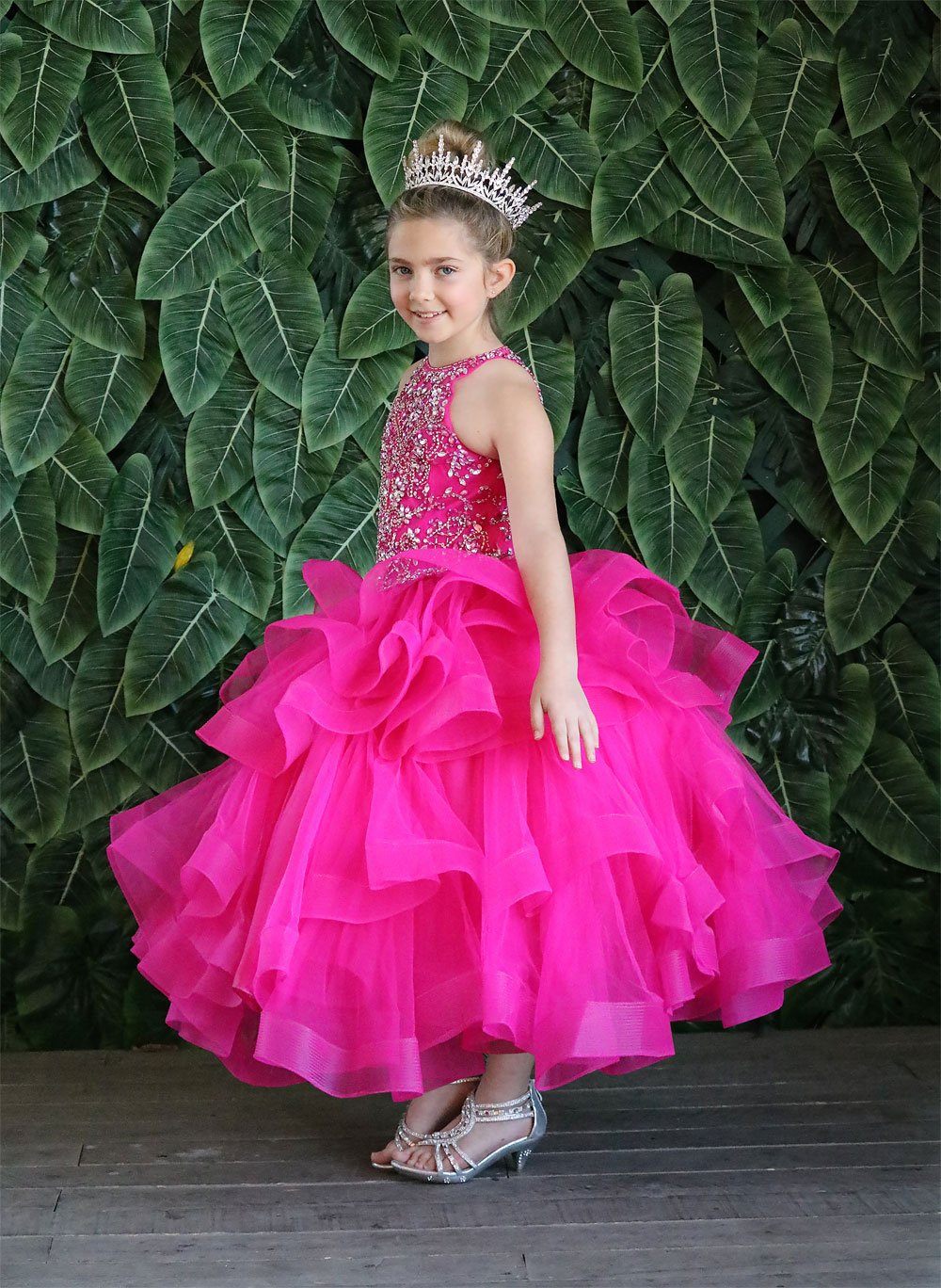 Girls Long Layered Dress with Beaded Bodice by Calla KY217-Girls Formal Dresses-ABC Fashion