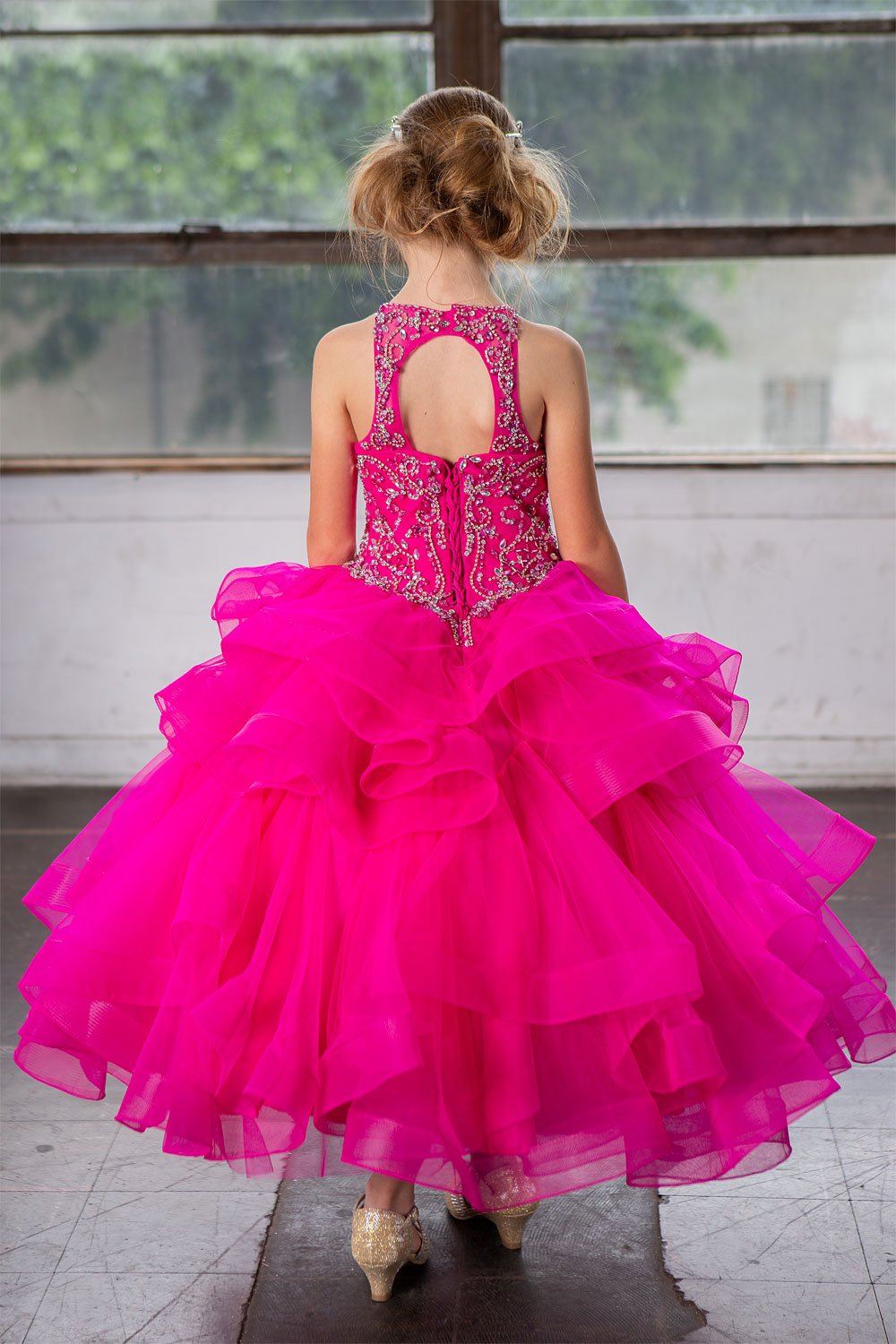 Girls Long Layered Dress with Beaded Bodice by Calla KY217-Girls Formal Dresses-ABC Fashion