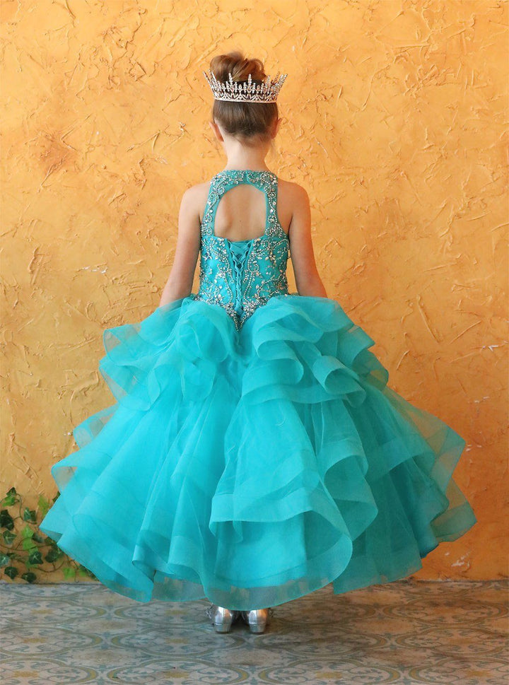 Girls Long Layered Dress with Beaded Bodice by Calla KY217-Girls Formal Dresses-ABC Fashion