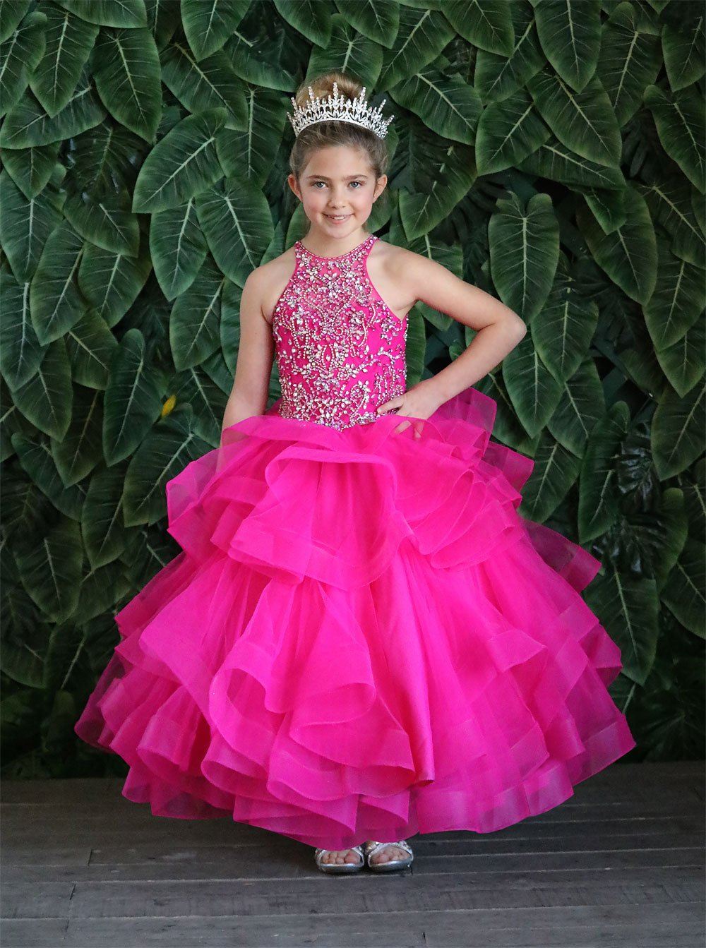 Girls Long Layered Dress with Beaded Bodice by Calla KY217-Girls Formal Dresses-ABC Fashion