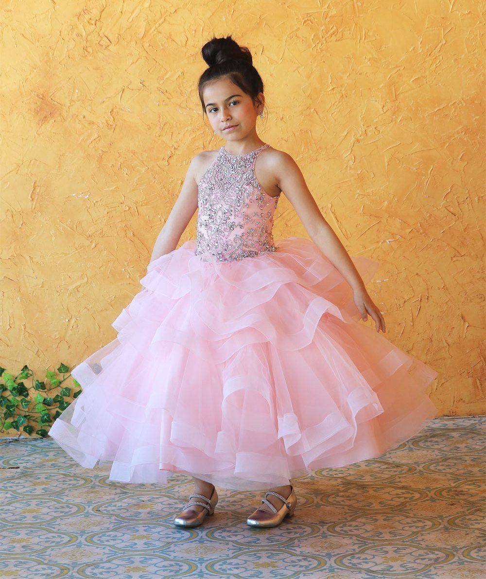 Girls Long Layered Dress with Beaded Bodice by Calla KY217-Girls Formal Dresses-ABC Fashion