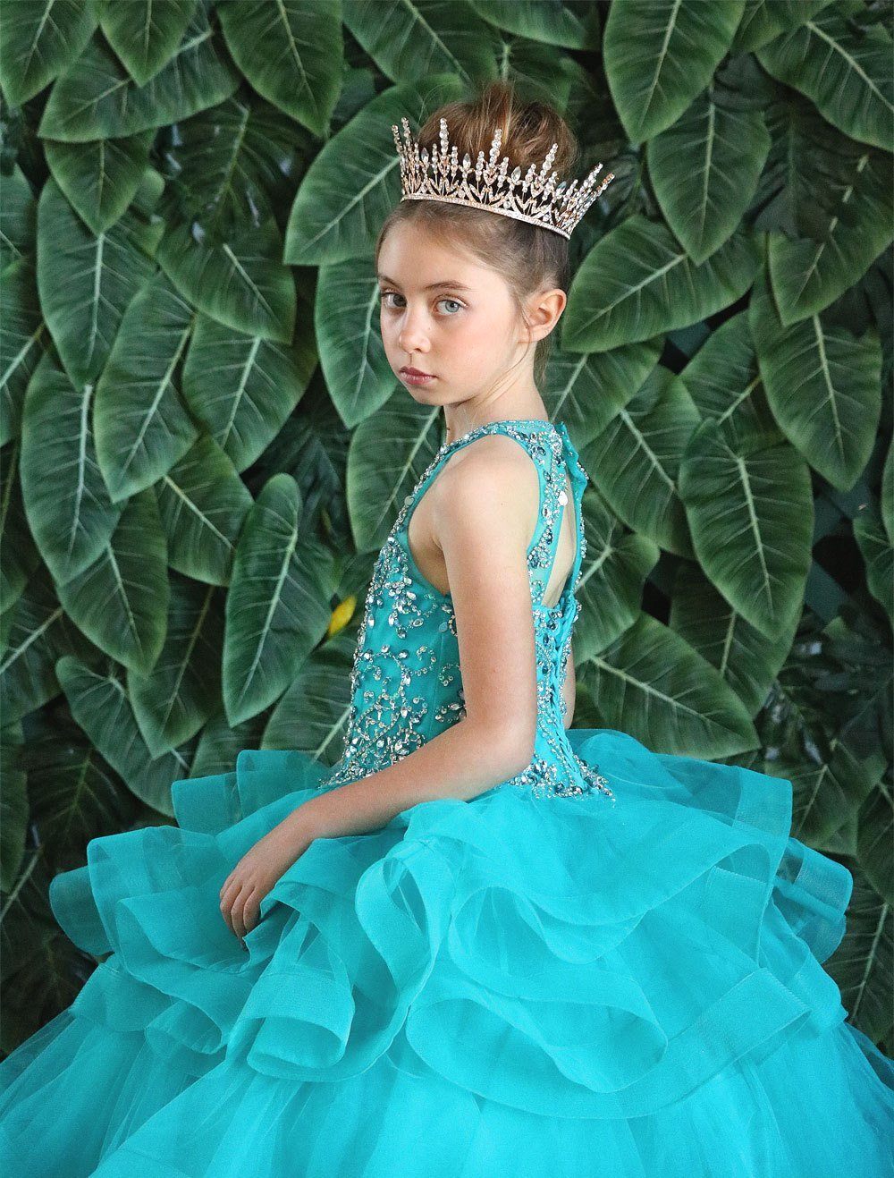 Girls Long Layered Dress with Beaded Bodice by Calla KY217-Girls Formal Dresses-ABC Fashion