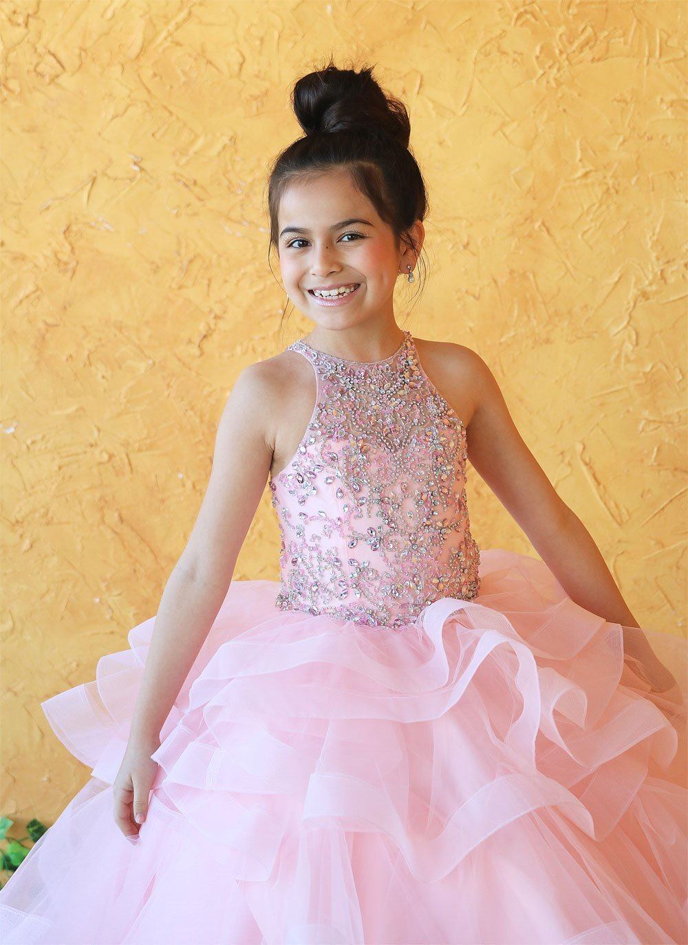 Girls Long Layered Dress with Beaded Bodice by Calla KY217-Girls Formal Dresses-ABC Fashion