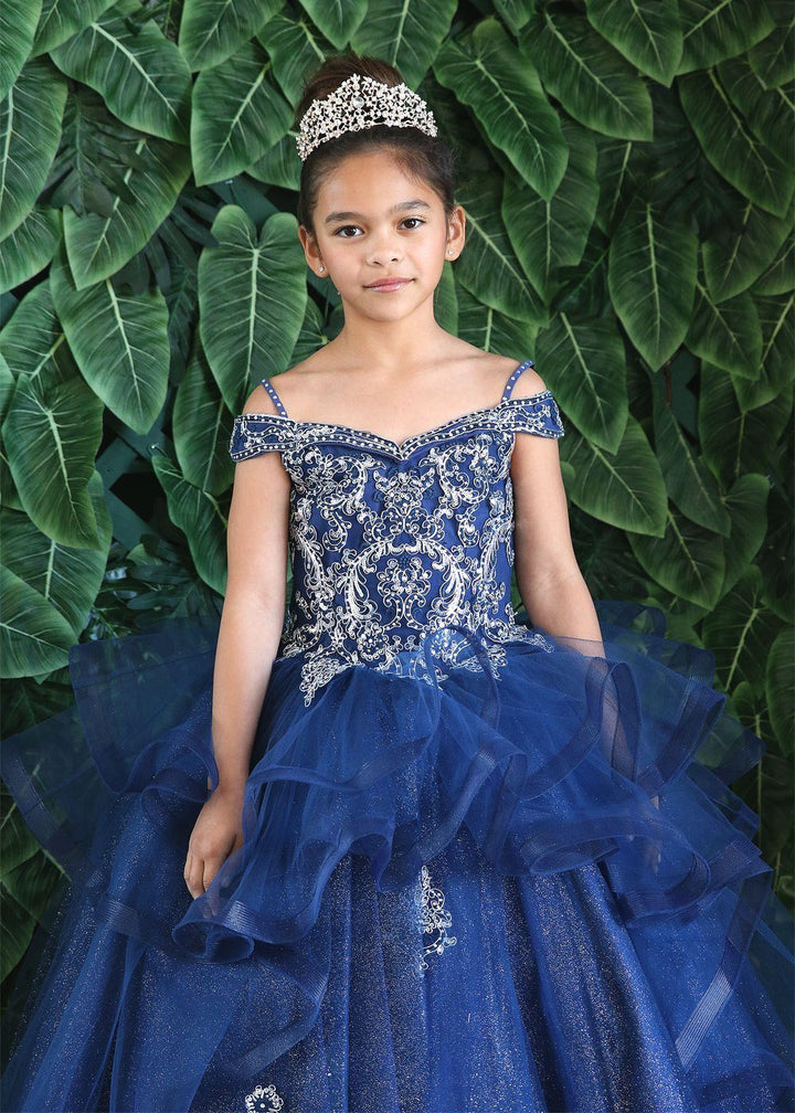 Girls Long Off Shoulder Dress with Glitter Skirt by Calla KY223-Girls Formal Dresses-ABC Fashion