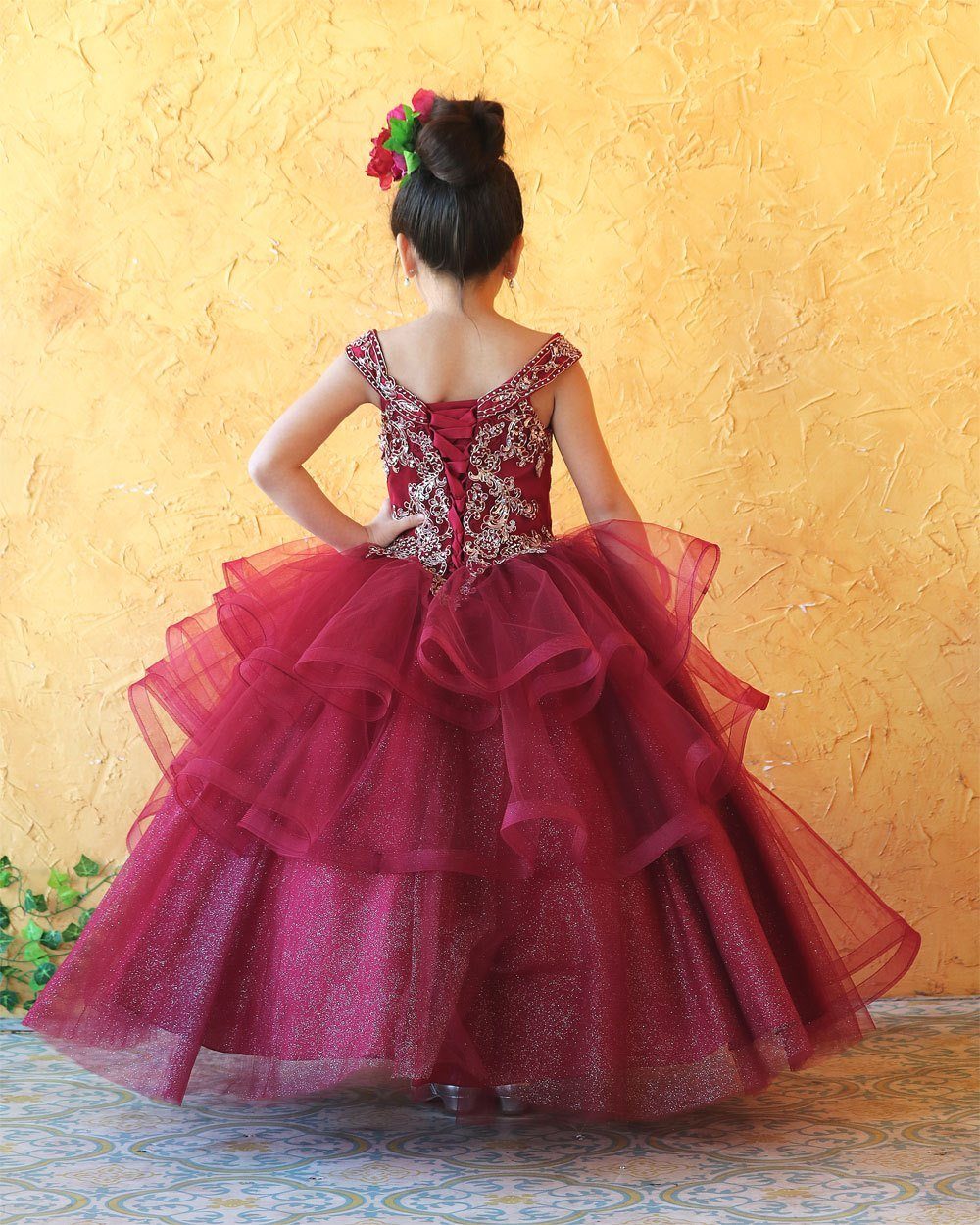 Girls Long Off Shoulder Dress with Glitter Skirt by Calla KY223-Girls Formal Dresses-ABC Fashion