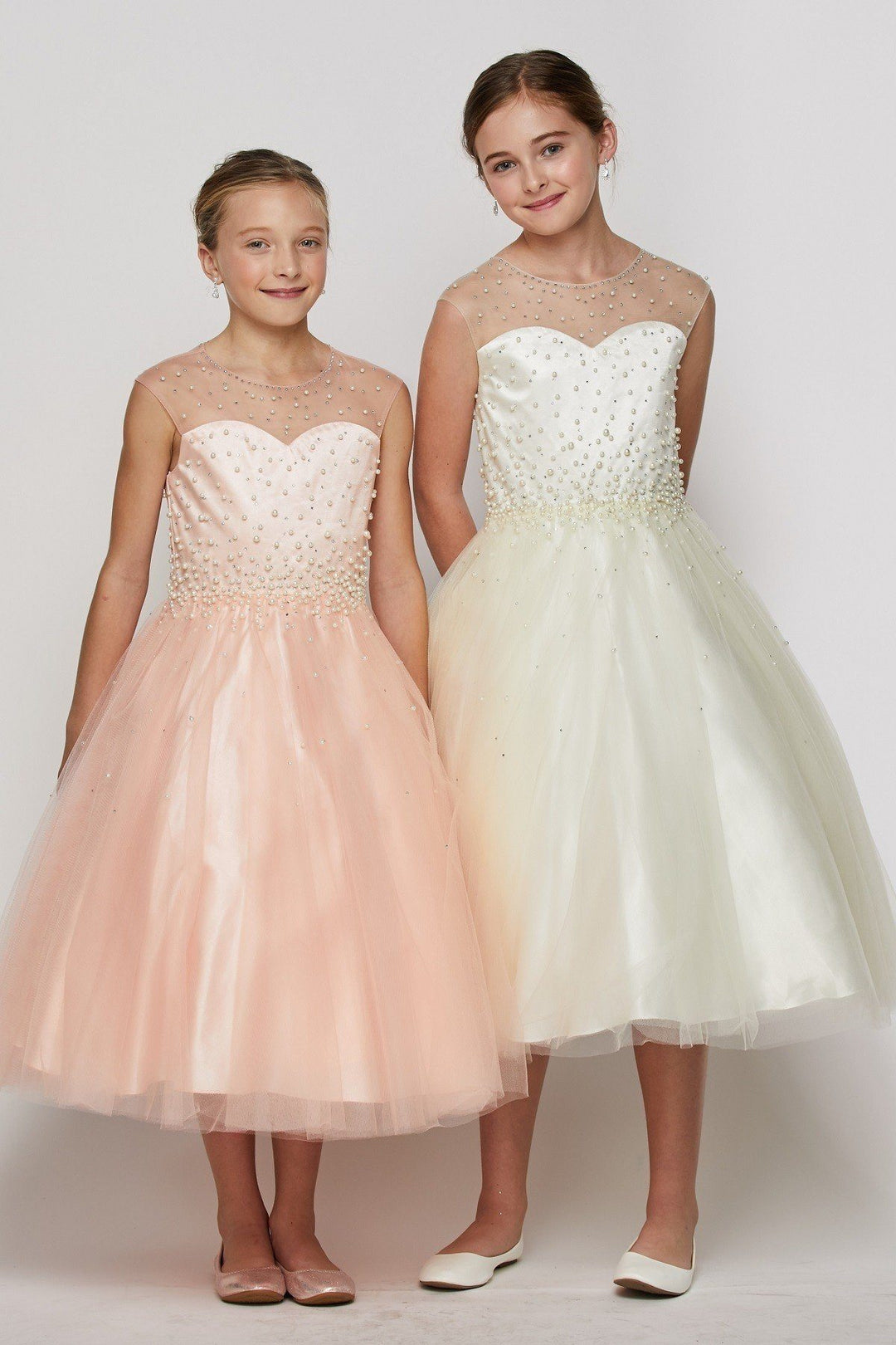 Girls Long Pearl Beaded Tulle Dress by Cinderella Couture 5053-Girls Formal Dresses-ABC Fashion