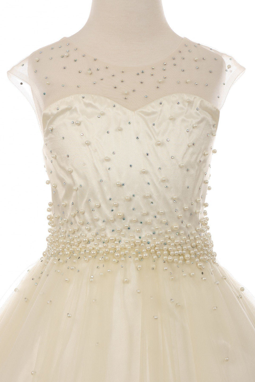 Girls Long Pearl Beaded Tulle Dress by Cinderella Couture 5053-Girls Formal Dresses-ABC Fashion