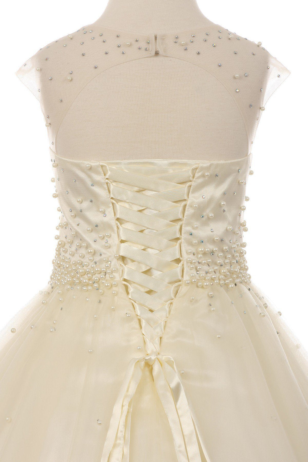 Girls Long Pearl Beaded Tulle Dress by Cinderella Couture 5053-Girls Formal Dresses-ABC Fashion