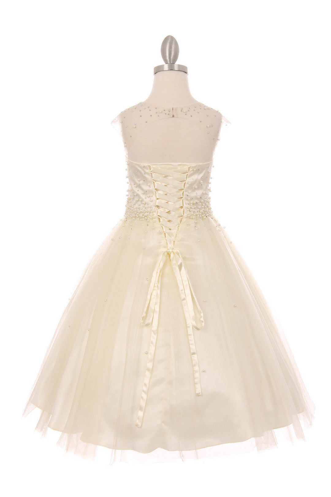 Girls Long Pearl Beaded Tulle Dress by Cinderella Couture 5053-Girls Formal Dresses-ABC Fashion