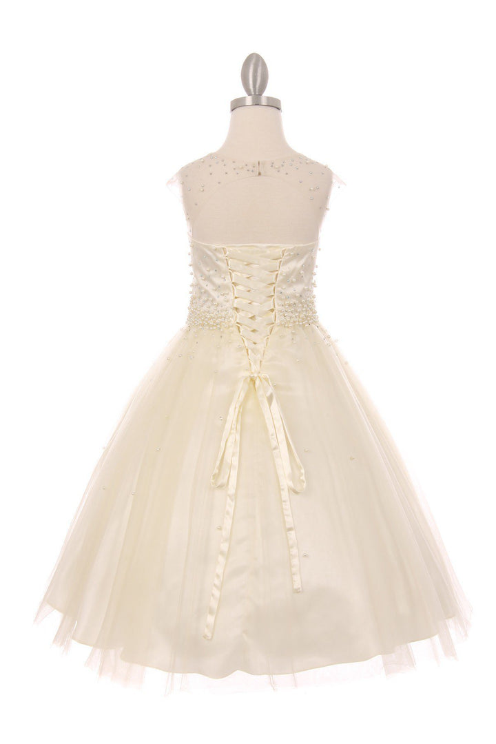 Girls Long Pearl Beaded Tulle Dress by Cinderella Couture 5053-Girls Formal Dresses-ABC Fashion