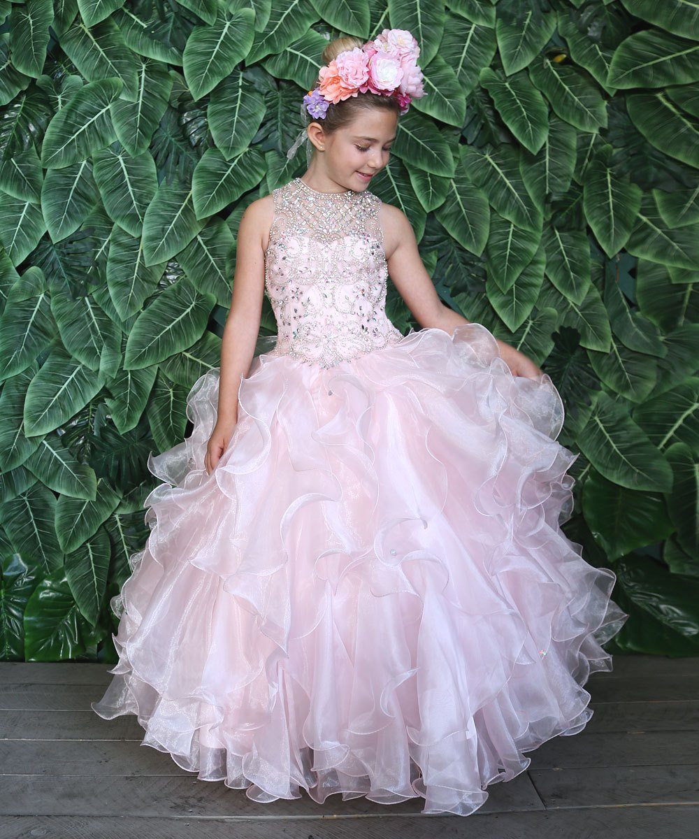 Girls Long Ruffled Dress with Beaded Bodice by Calla KY213-Girls Formal Dresses-ABC Fashion