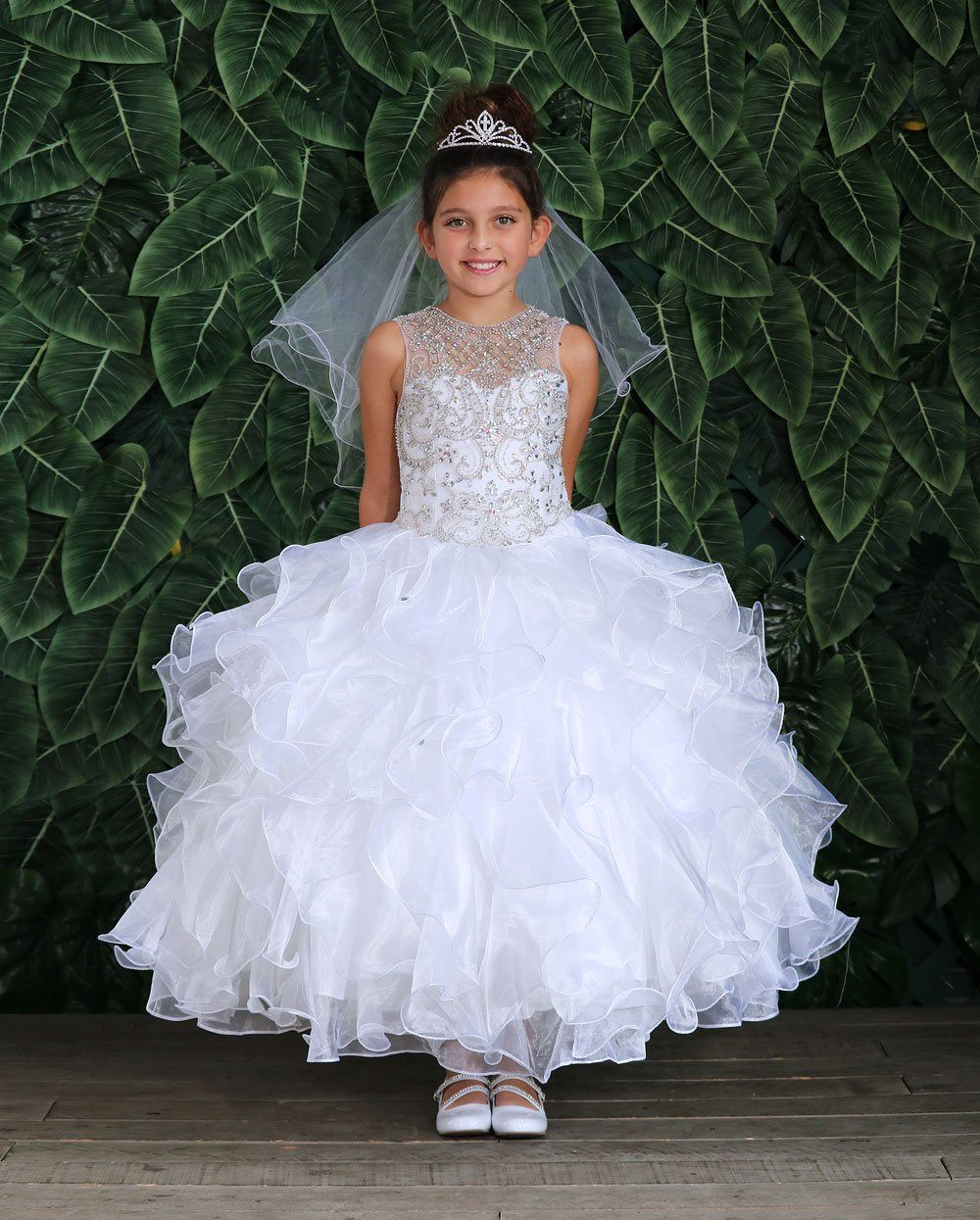 Girls Long Ruffled Dress with Beaded Bodice by Calla KY213-Girls Formal Dresses-ABC Fashion