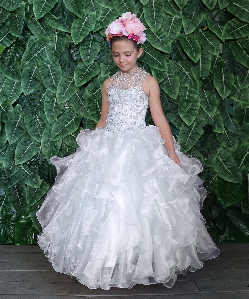 Girls Long Ruffled Dress with Beaded Bodice by Calla KY213-Girls Formal Dresses-ABC Fashion