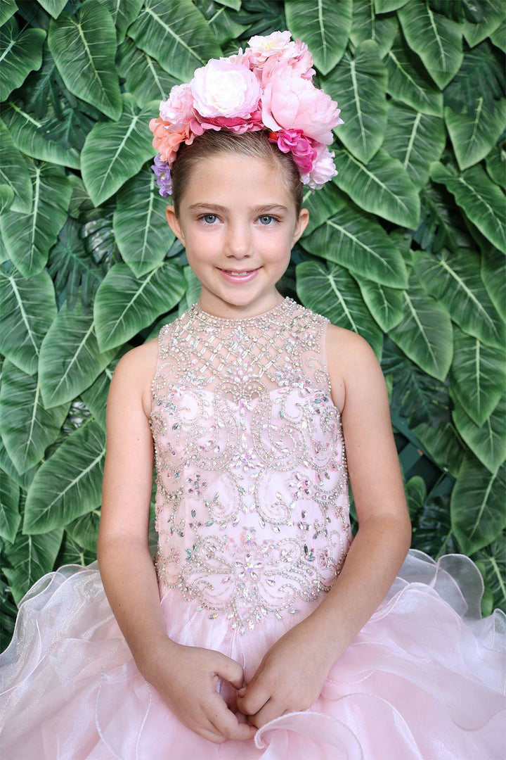 Girls Long Ruffled Dress with Beaded Bodice by Calla KY213-Girls Formal Dresses-ABC Fashion