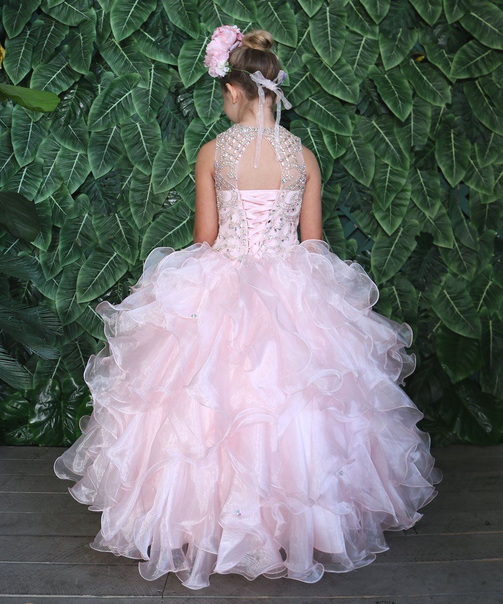 Girls Long Ruffled Dress with Beaded Bodice by Calla KY213-Girls Formal Dresses-ABC Fashion