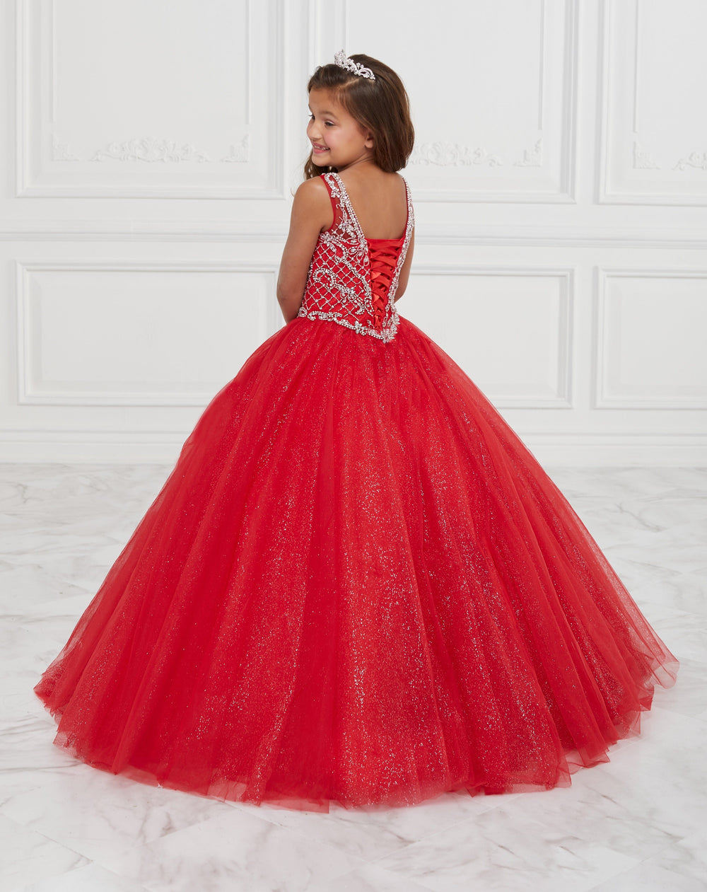 Girls Long Sleeveless Glitter Dress by Tiffany Princess 13597-Girls Formal Dresses-ABC Fashion