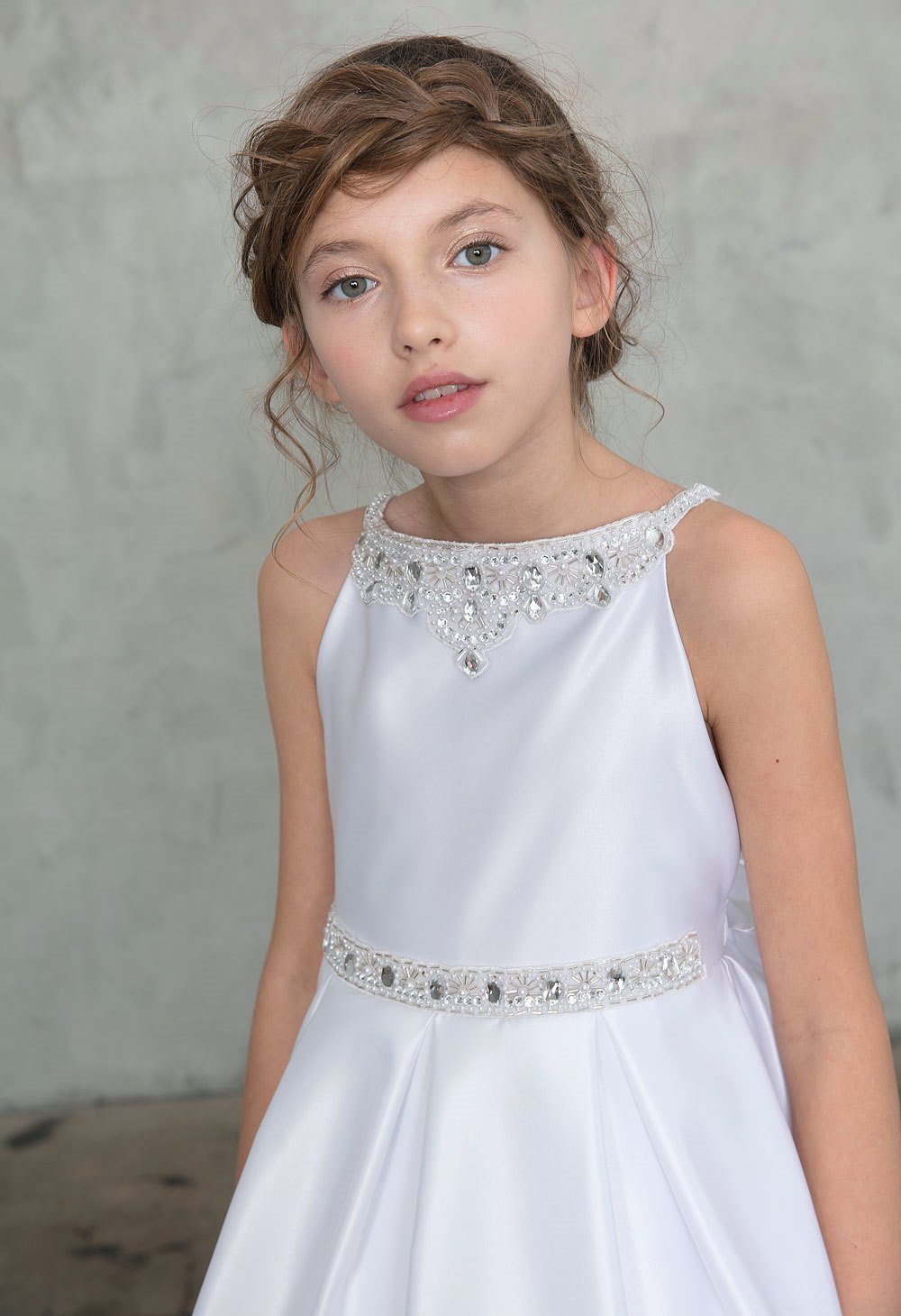 Girls Long Sleeveless Satin Dress with Beaded Top-Girls Formal Dresses-ABC Fashion