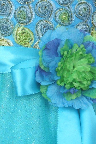 Girls Long Two Tone Glitter Tulle Dress with Embroidered Top-Girls Formal Dresses-ABC Fashion