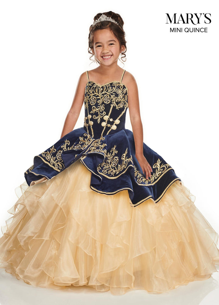 Girls Long Velvet Charro Dress by Mary's Bridal MQ4015-Girls Formal Dresses-ABC Fashion