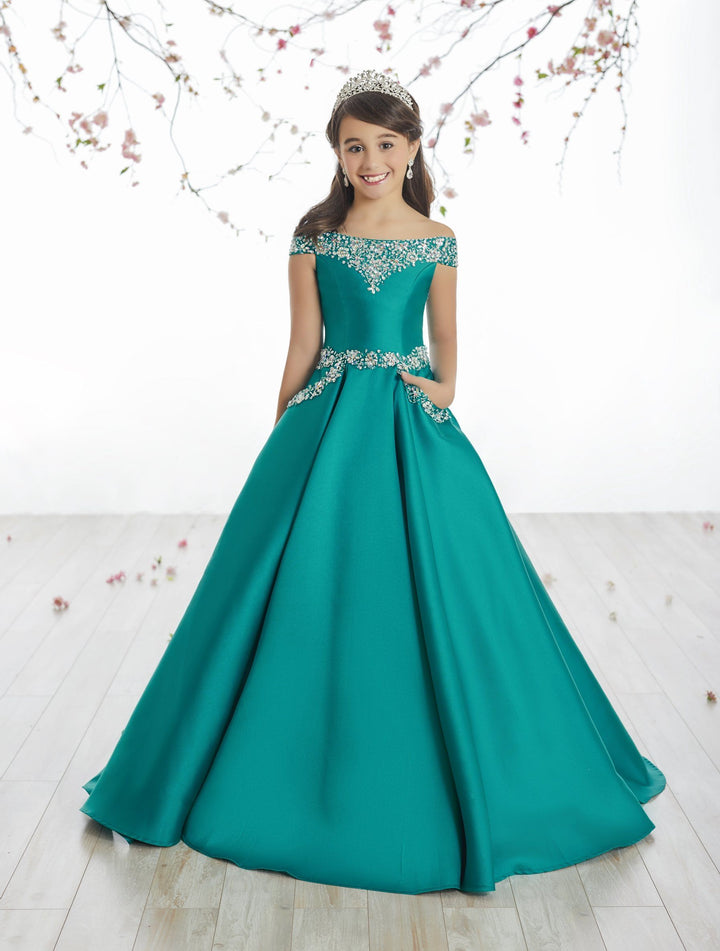 Girls Off The Shoulder Mikado Dress by Tiffany Princess 13513-Girls Formal Dresses-ABC Fashion