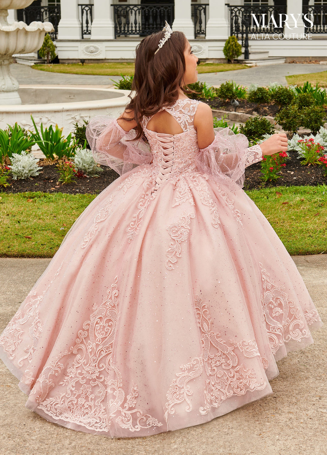 Girls Puff Sleeves Gown by Mary's Bridal MQ4035