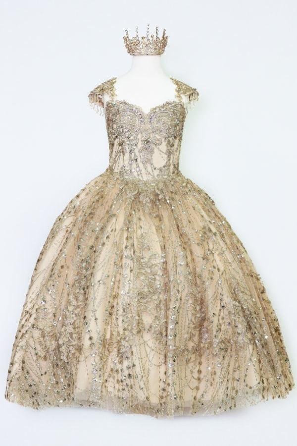 Girls Glitter Cap Sleeve Ball Gown by Calla KY226
