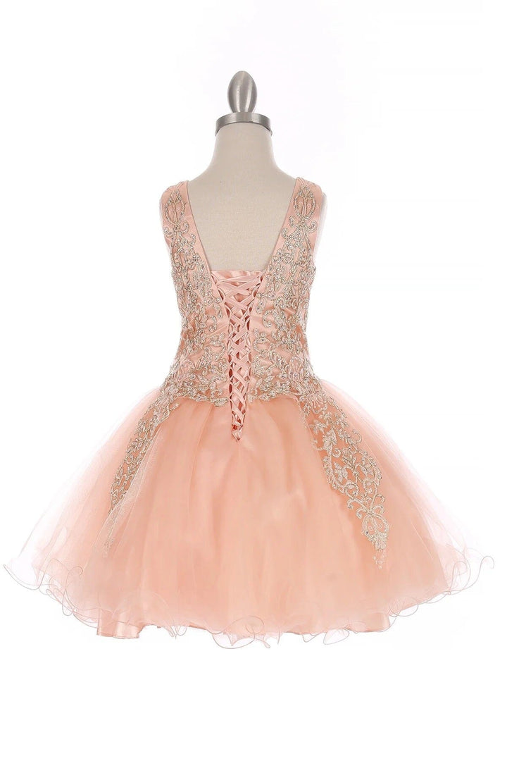 Girls Short Applique V-Neck Dress by Cinderella Couture 5110