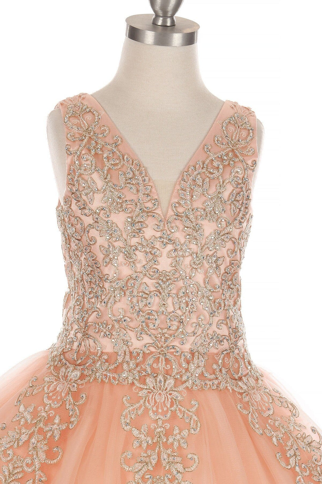 Girls Short Applique V-Neck Dress by Cinderella Couture 5110