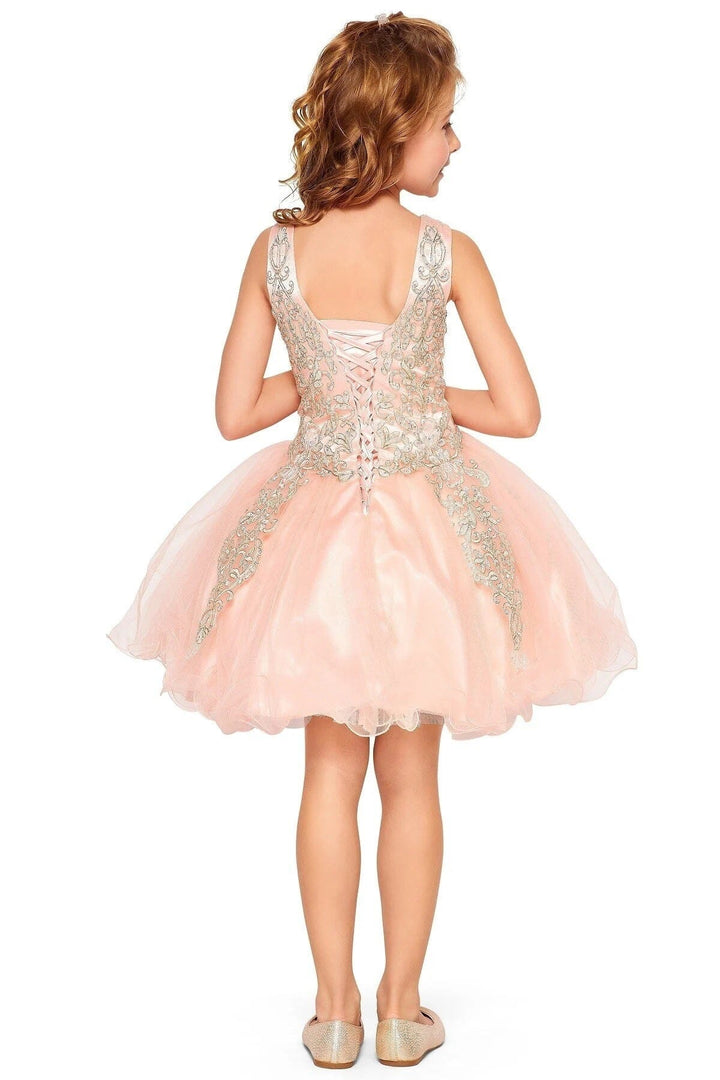 Girls Short Applique V-Neck Dress by Cinderella Couture 5110