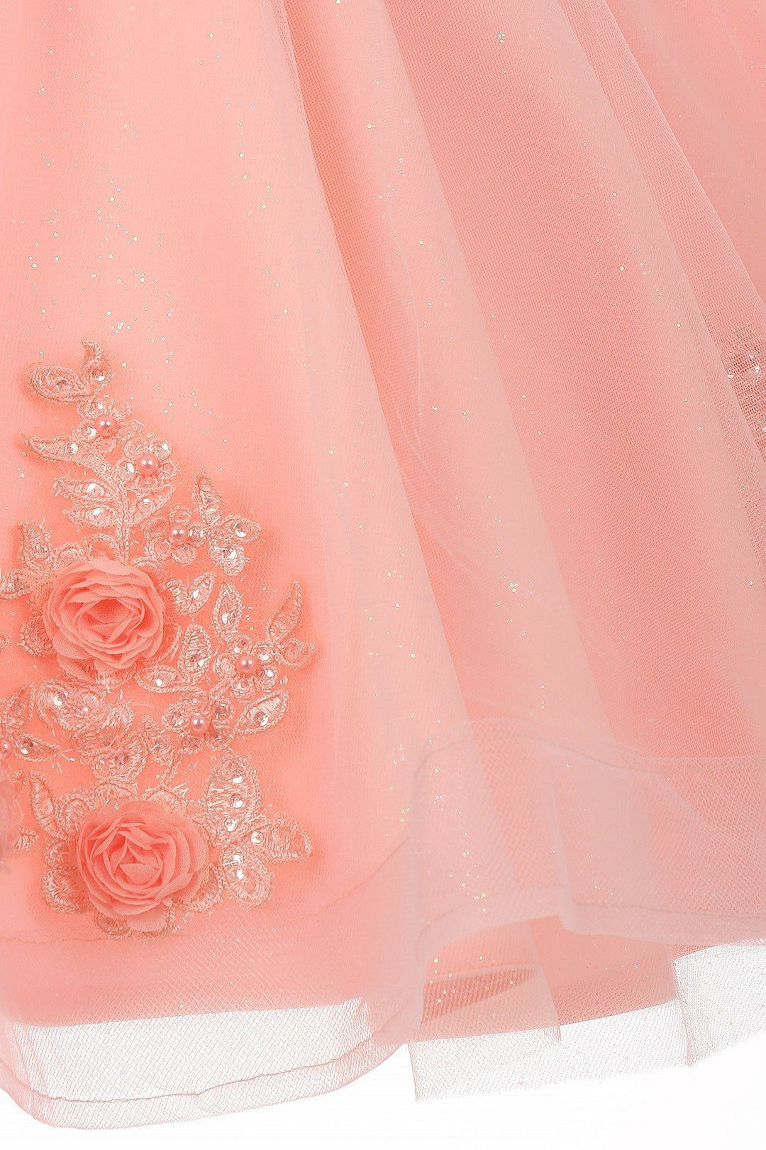 Girls Short Glitter Dress with 3D Flowers by Cinderella Couture 9020-Girls Formal Dresses-ABC Fashion